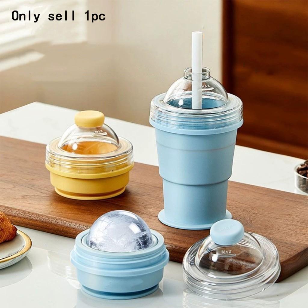 1pc Creative Transparent Silicone Ice Ball Cup - Food Grade Ice Maker, Ice Cube Mold - Summer Portable Foldable Tumbler - Portable Collapsible Water ottle, 2-in-1 Design Ice Mold Cup with Straw