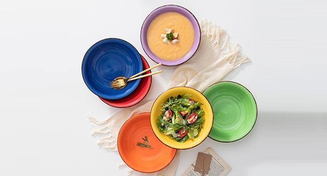 vancasso Stoneware Dinnerware Set Bonita Blue 18-Piece Service for 6, Handpainted Spirals Pattern Stoneware Combination Set with 10.6in Dinner Plate, 7.5in Dessert Plate and 21oz Soup Bowl vancasso Stoneware Dinnerware Set Bonita Blue 18-Piece Service for 6, Handpainted Spirals Pattern Stoneware Combination Set with 10.6in Dinner Plate, 7.5in Dessert Plate and 21oz Soup Bowl