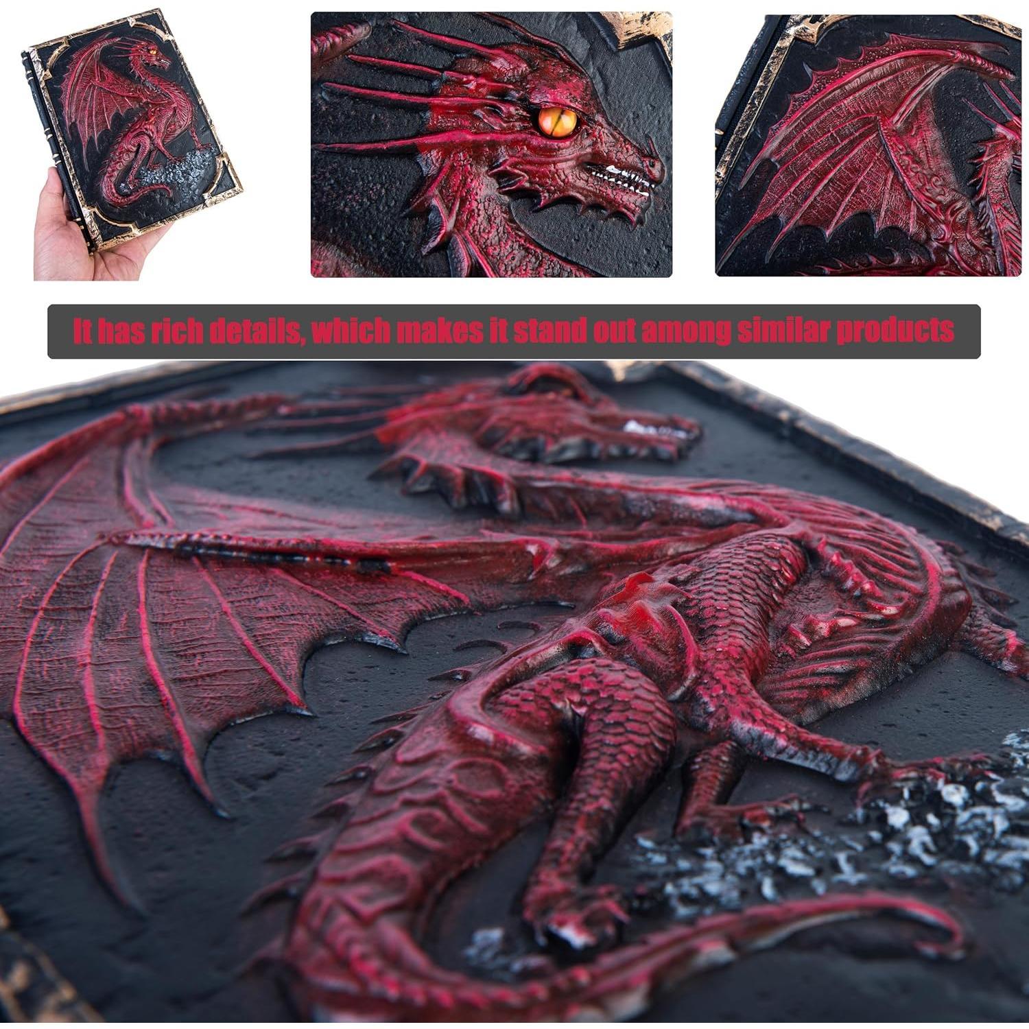 A5 Red Flying Dragon Embossed Cover Journal - Hardcover Engraved Notebook with Lined Pages, Travel Notepad for Writing, Sketching, Man/Woman Office Stationery