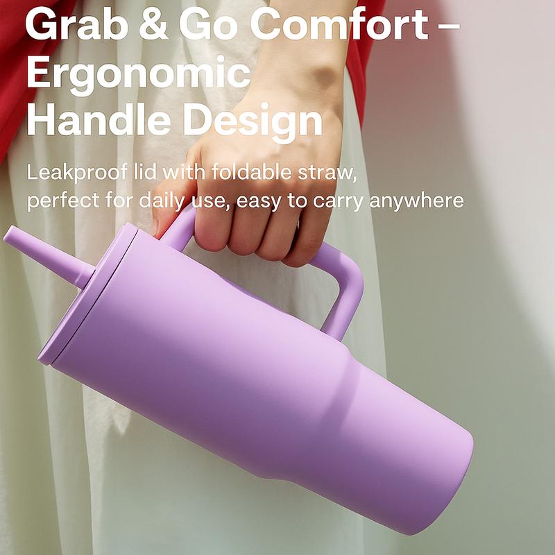 40 Oz Large Capacity Travel Mug, Portable Vacuum Water Bottle with Handle & Foldable Straw, Ideal for Home Office Outdoor Camping, Hydration Tumbler