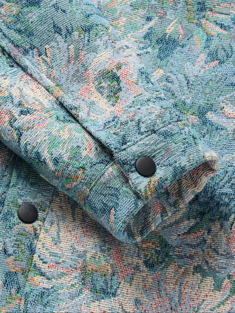 Men's Floral Print Button Front Jacket, Regular Fit Casual Long Sleeve Collared Outerwear for Fall & Winter, Men's Clothes for Daily Wear, Fashion Fit Jacket