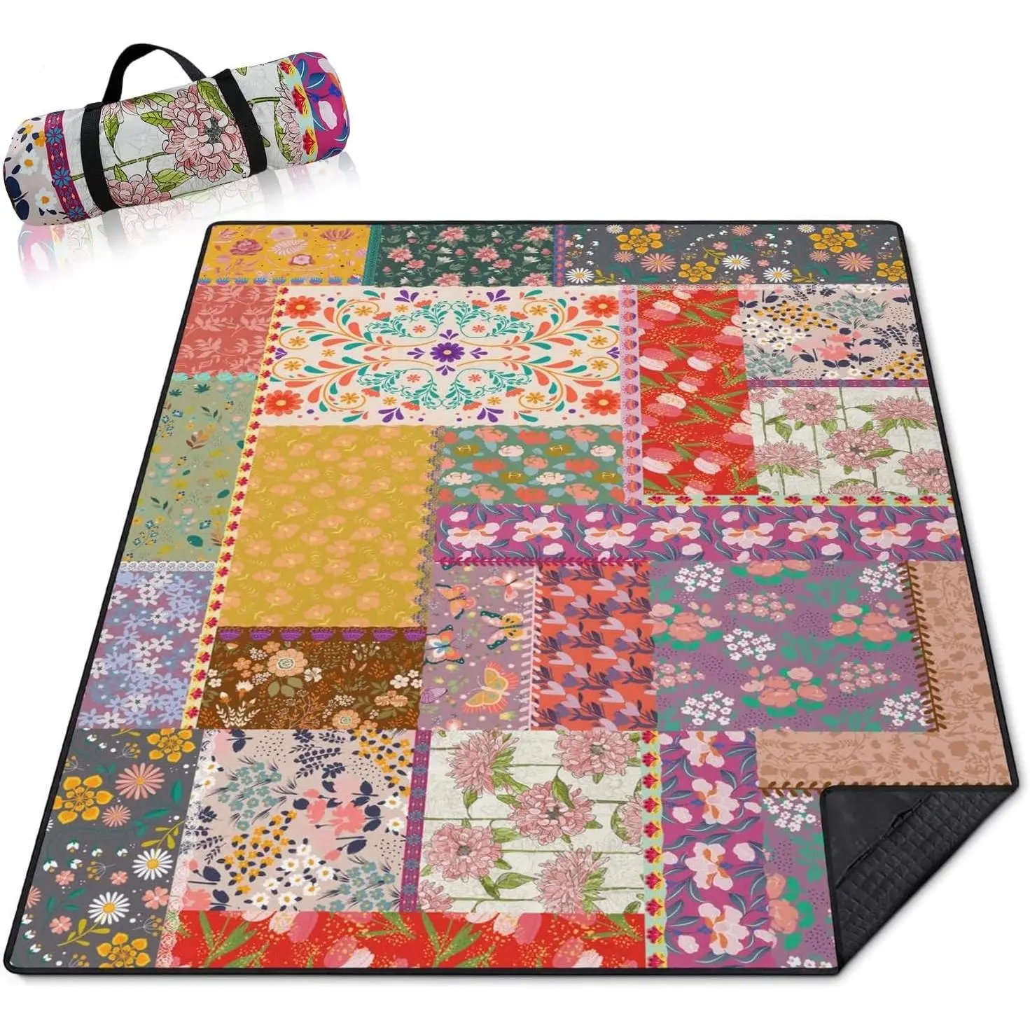 Boho Flower Picnic Blanket Waterproof Foldable 60"x80" Portable Outdoor Picnic Mat Water Resistant Padded for Grass Lawn Park Camping Hiking(Gift)