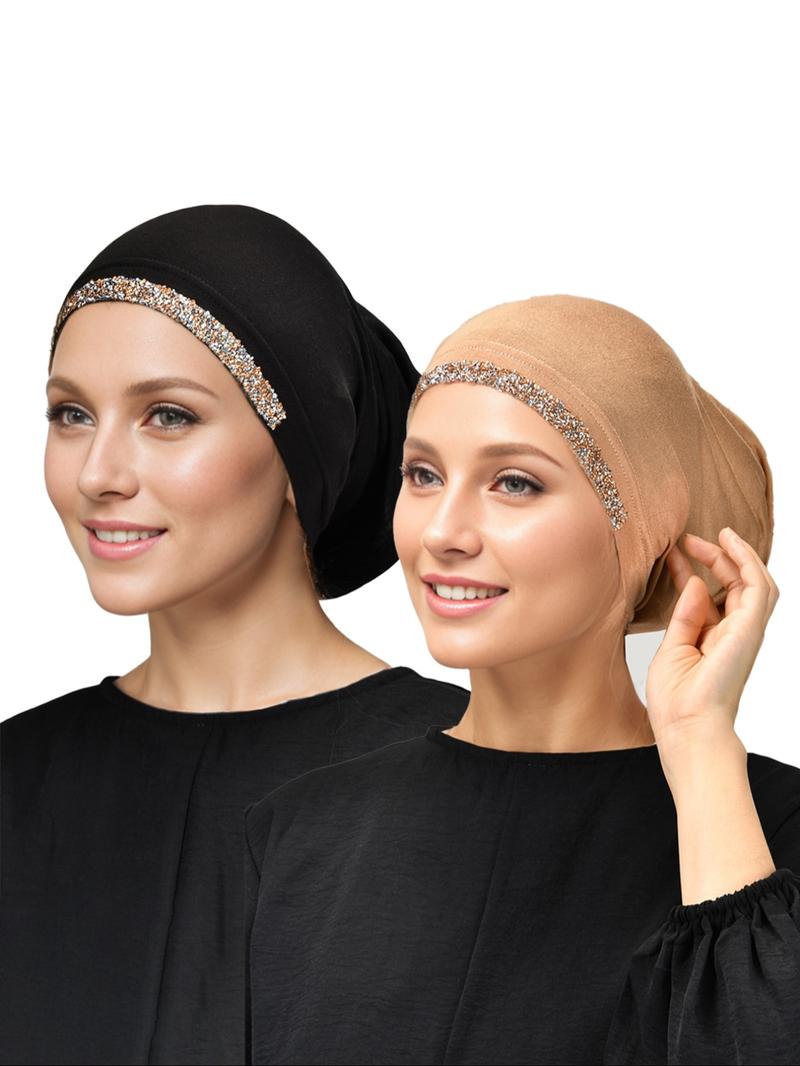 Women's Solid Color Rhinestone Decor Instant Turban Hijab, Breathable Comfortable Hijab for Daily Wear, Fashion Accessories for Women & Girls