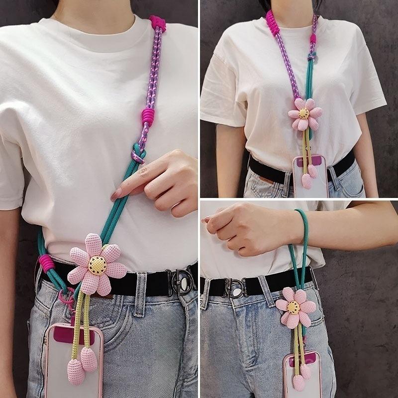 Women's Adjustable Phone Lanyard, Crossbody, Neck and Wrist Strap, Multi-Functional Woven Rope, Fresh Style for Outdoor Travel and Hiking