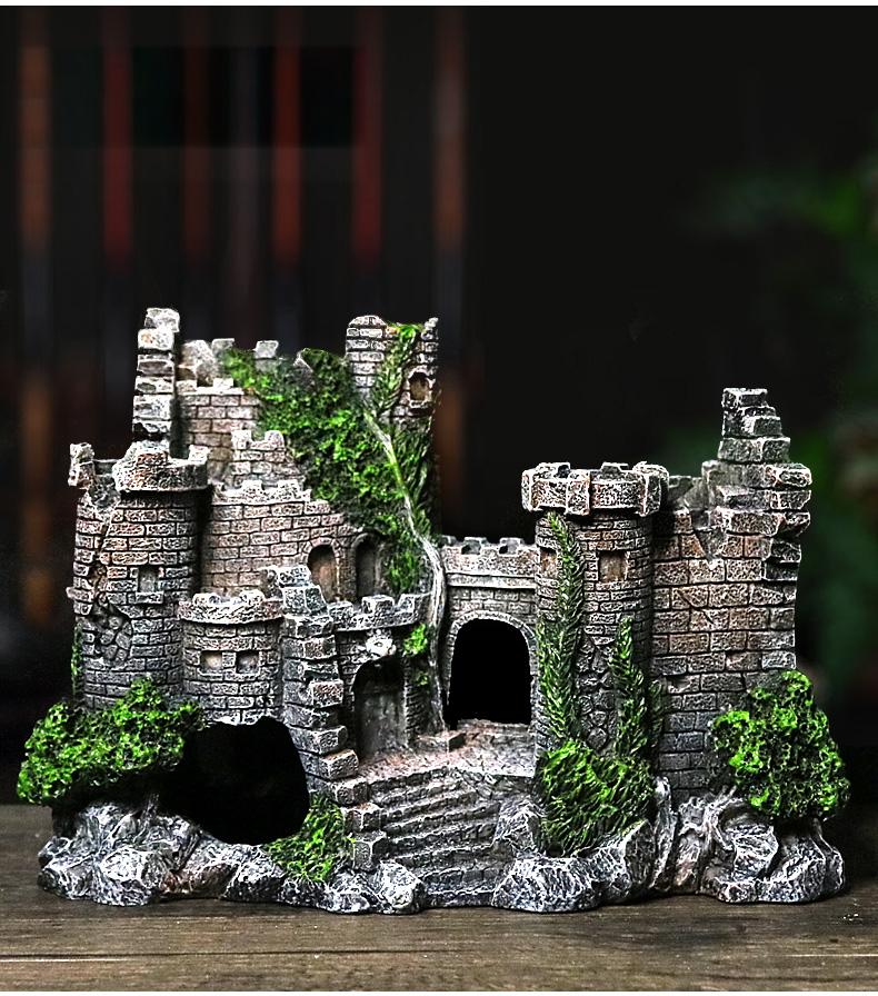 Aquarium Decoration Fish Tank Landscaping Ornament Fish Hideout Resin Craft Building Castle Small Castle Pyramid