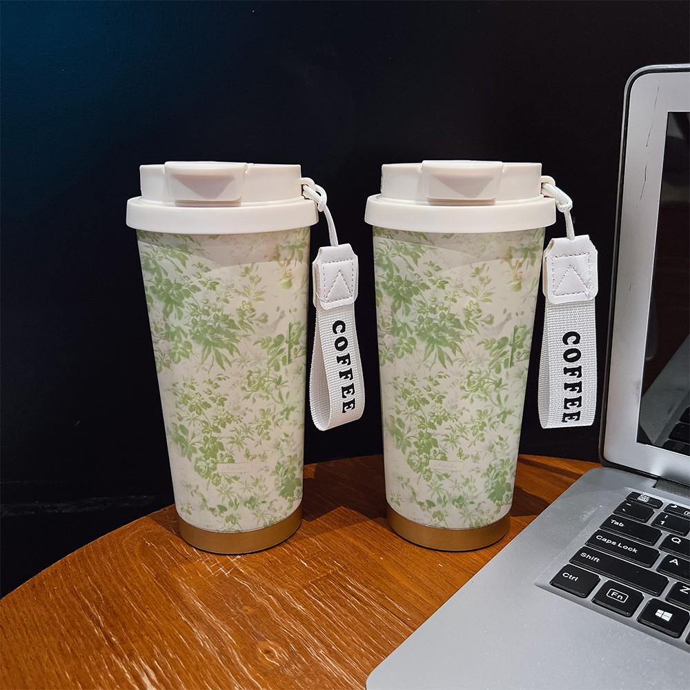 Fashionable Leaf Vine Texture Coffee Cup, Portable Dual Drink Insulated Tumbler, Keeps Hot/cold, Ideal for Office, Travel, Sports