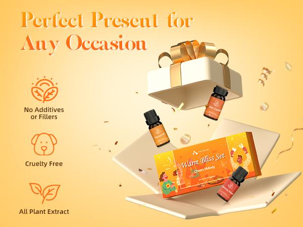 ASAKUKI Fall Holiday Fragrance Essential Oils Set 6 x 10 ml, Autumn Scented for Diffusers & Home, Long-Lasting, Freshener for Purifiers, Humidifiers, Pumpkin, Vanilla cake, Cinnamon, Warm, Sweet, Woody Aromatic, Christmas Gift, Home Smell Good Product