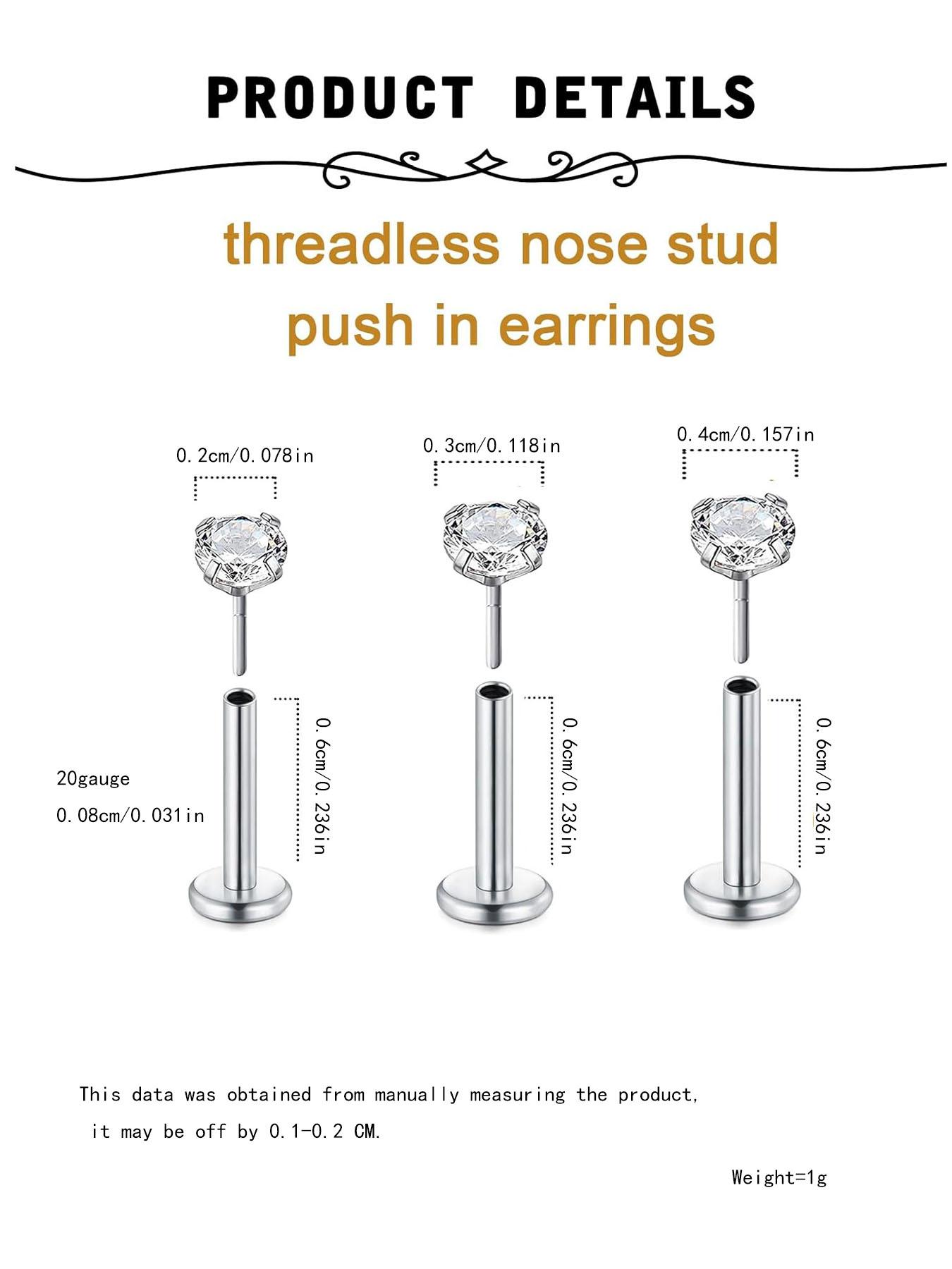 Rhinestone Decor Nose Studs, Stainless Steel Nose Rings, Body Piercing Jewelry for Women & Men, Trendy All-match & Exquisite Jewelry for Birthday Gift