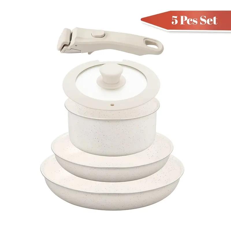 Portable Cookware Set - Lightweight non-stick removable cookware with pots and pans, space saving design suitable for small kitchens, easy to clean and compatible with electric stoves