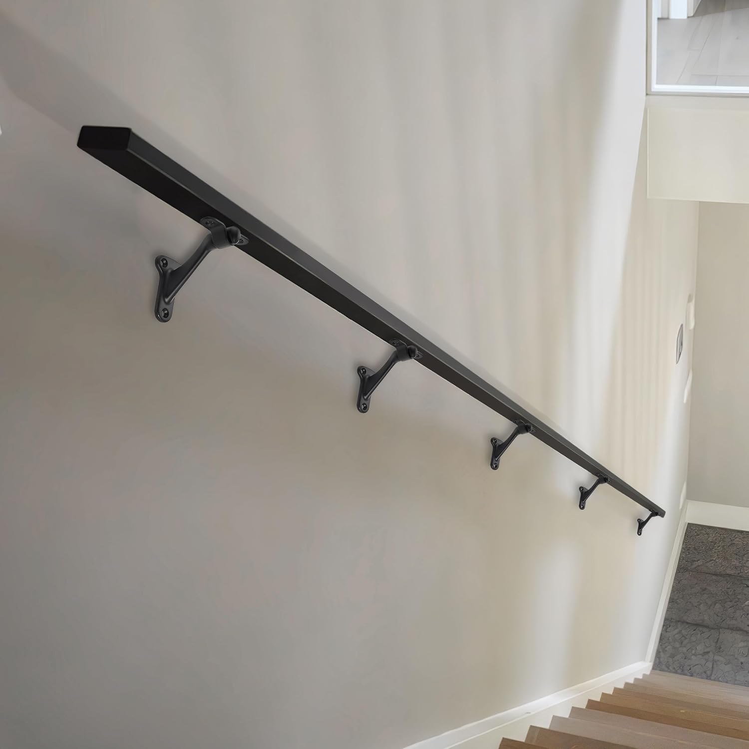 6 Pack 3 Inch Matte Black Hand Rail Bracket Heavy Duty Hardware for Stairways, Home or Office Stair Support Handrail Brackets