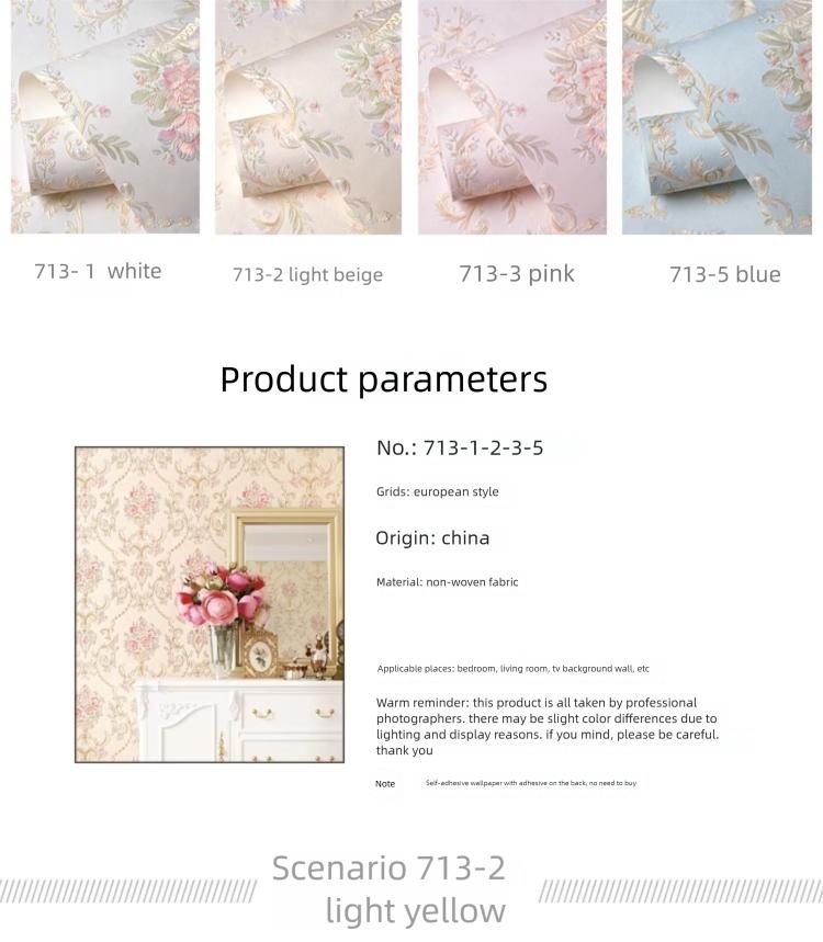 Self-Adhesive Non-Woven Fabric Wall Paper Roll, 3D Floral Design for Living Room Bedroom Background Decor, Home Decoration Sticker