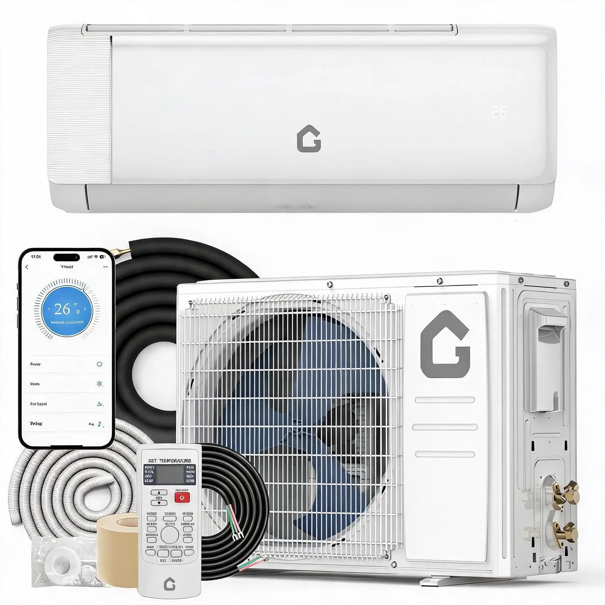 GARVEE 24000 BTU Mini Split Central Air Conditioner & Heater – 19 SEER2, Energy-Efficient Inverter, Wall-Mounted, WiFi, Remote, Complete Installation Kit, 230V, Cools & Heats up to 1500 Sq.Ft – US