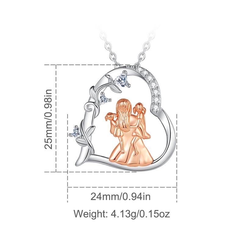 S925 Sterling Silver Mother & Daughter Heart Pendant, Elegant Necklace with Cubic Zirconia, Perfect Mother’s Day Jewelry Gift to Celebrate Love