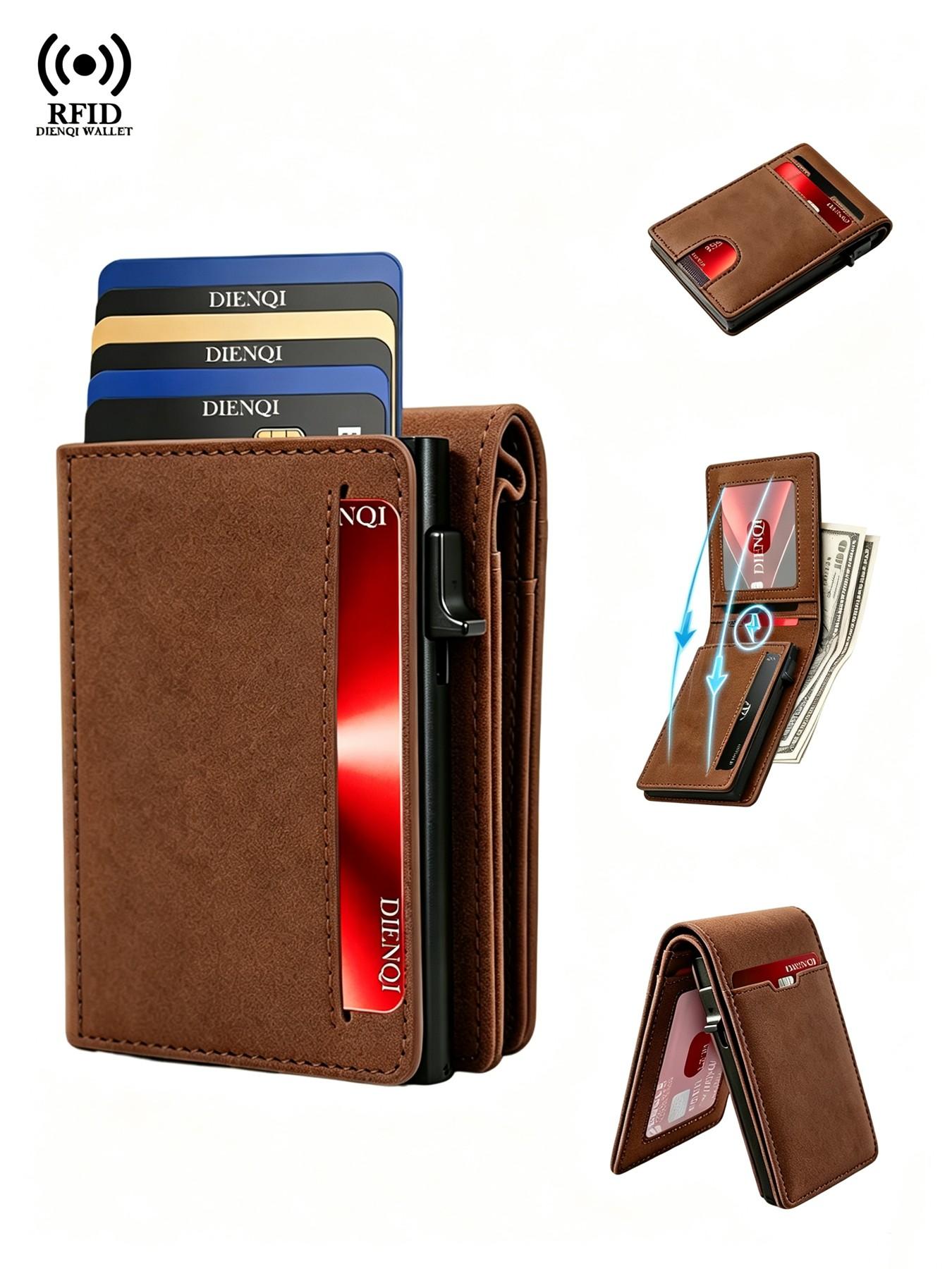 Men's Magnetic Wallet Coin Purses RFID Blocking Bank Credit Card Holder Purses Clutch Bag Slim Smart Wallets Man Mini Card Case RFID Protected Wallet