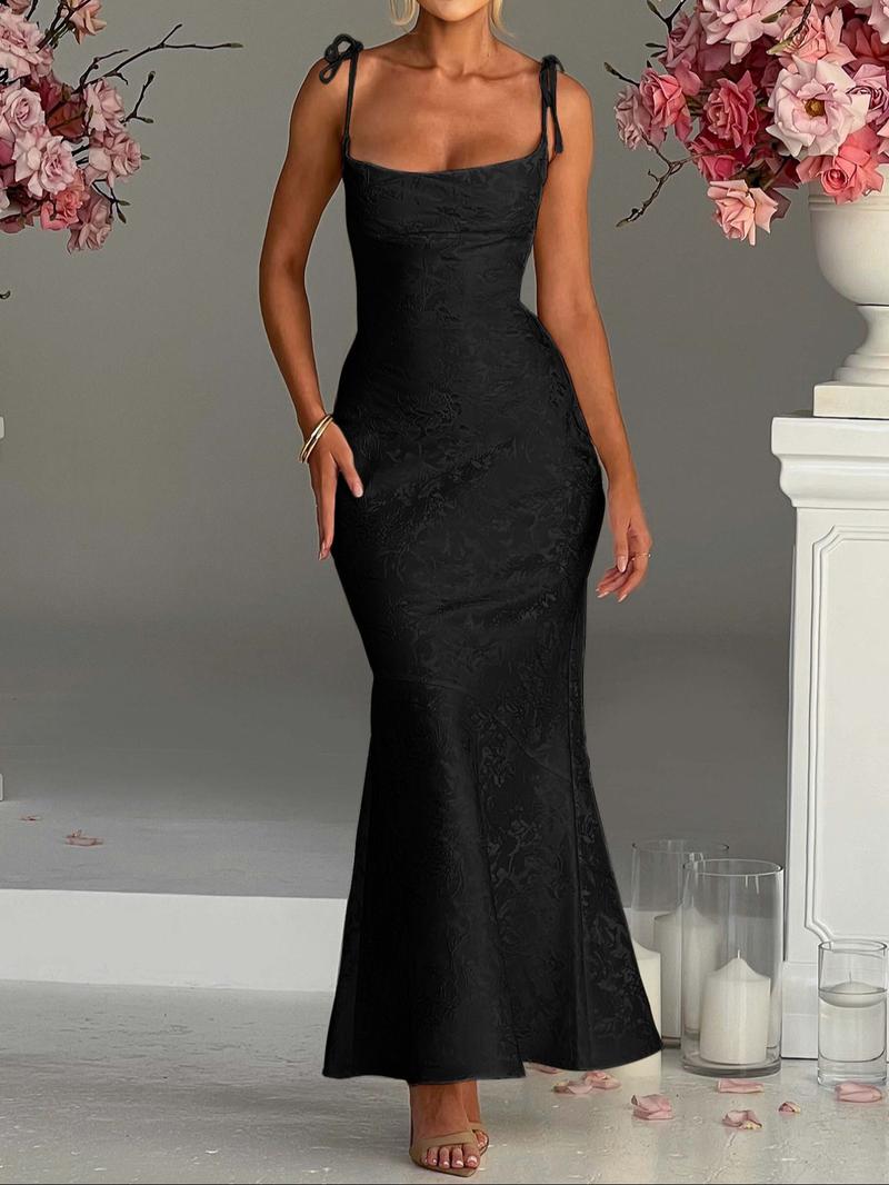 Elegant Backless Tie-Waist Bodycon Dress, Slim-Fitting Sleeveless Long Dress, Casual Plain Style for Women