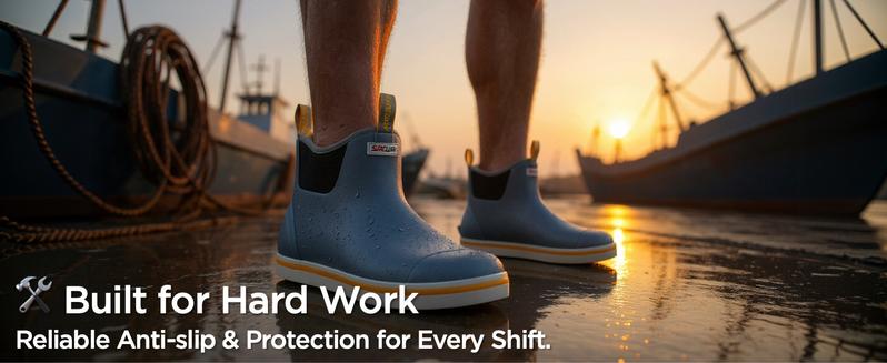 SUREWAY Men's Deck Boots Professional Non-Slip Fishing & Ankle Boating Boot Waterproof Rain Boots, Lightweight Neoprene Rubber Deck Boots