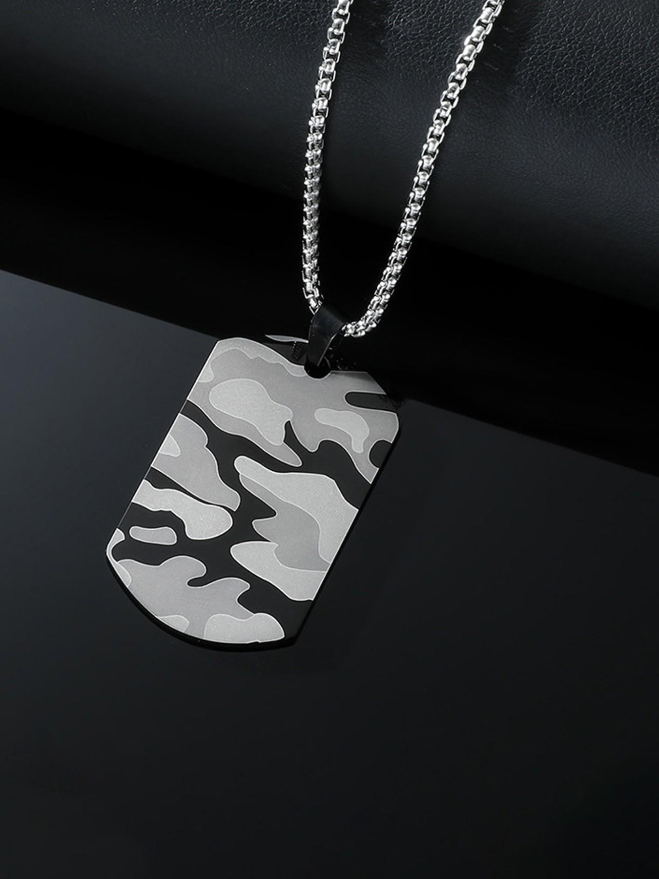 Men's Camouflage Military Badge Pendant Necklace, Stainless Steel, Unique Style, Outdoor Fashion Accessory, Colors