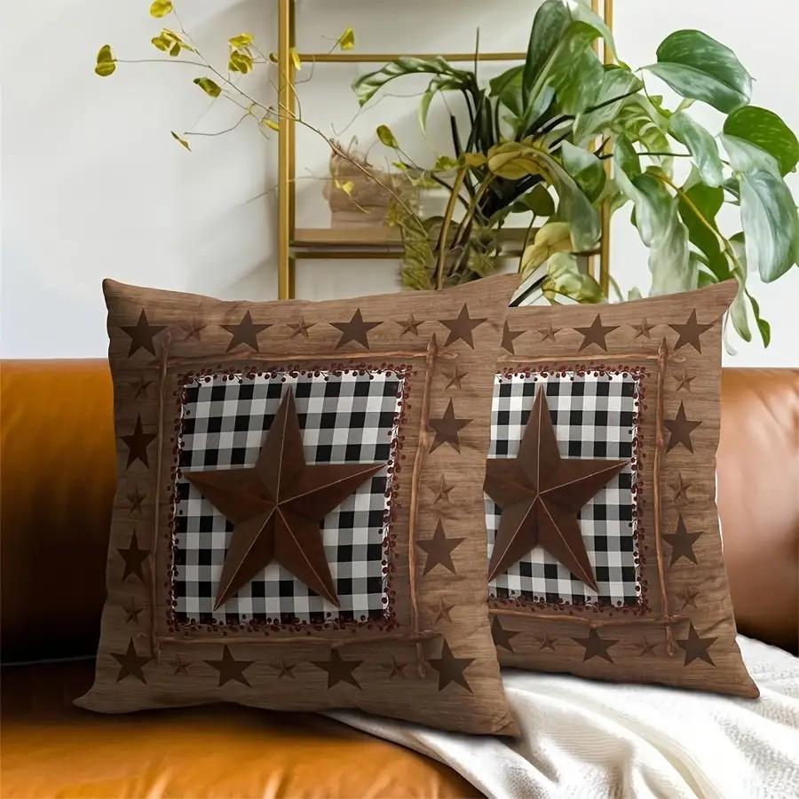 Country Western Style Plaid Decorative Pillow Covers, 2-Pack, Invisible Zipper, Easy Clean, for Bedroom, Living Room, Sofa, Car