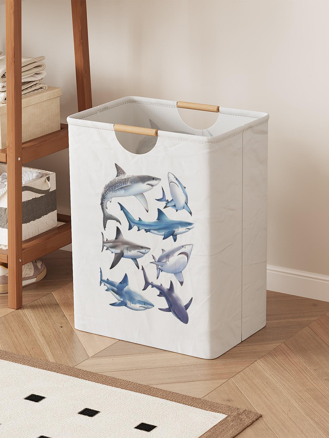 Shark Pattern Open Storage Box, Foldable Laundry Basket with Handle, Random Print, Home Bathroom Use, All Seasons