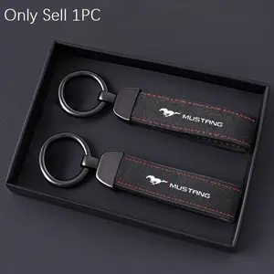 Car Tumbled Leather Keychain Alloy Keyring Pendant, Anti-Loss Buckle for Ford Mustang Gt 2020-2016, Shelby Business Gifts, Auto Key Decorations