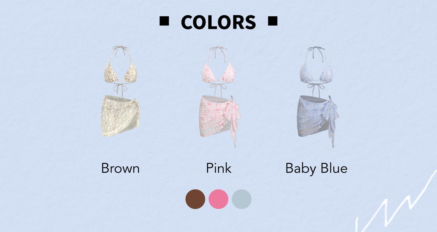 Cider V-neck Bowknot & Flower Knotted Halter Tie Side Bikini Set With Lace Sarong SwimWeek