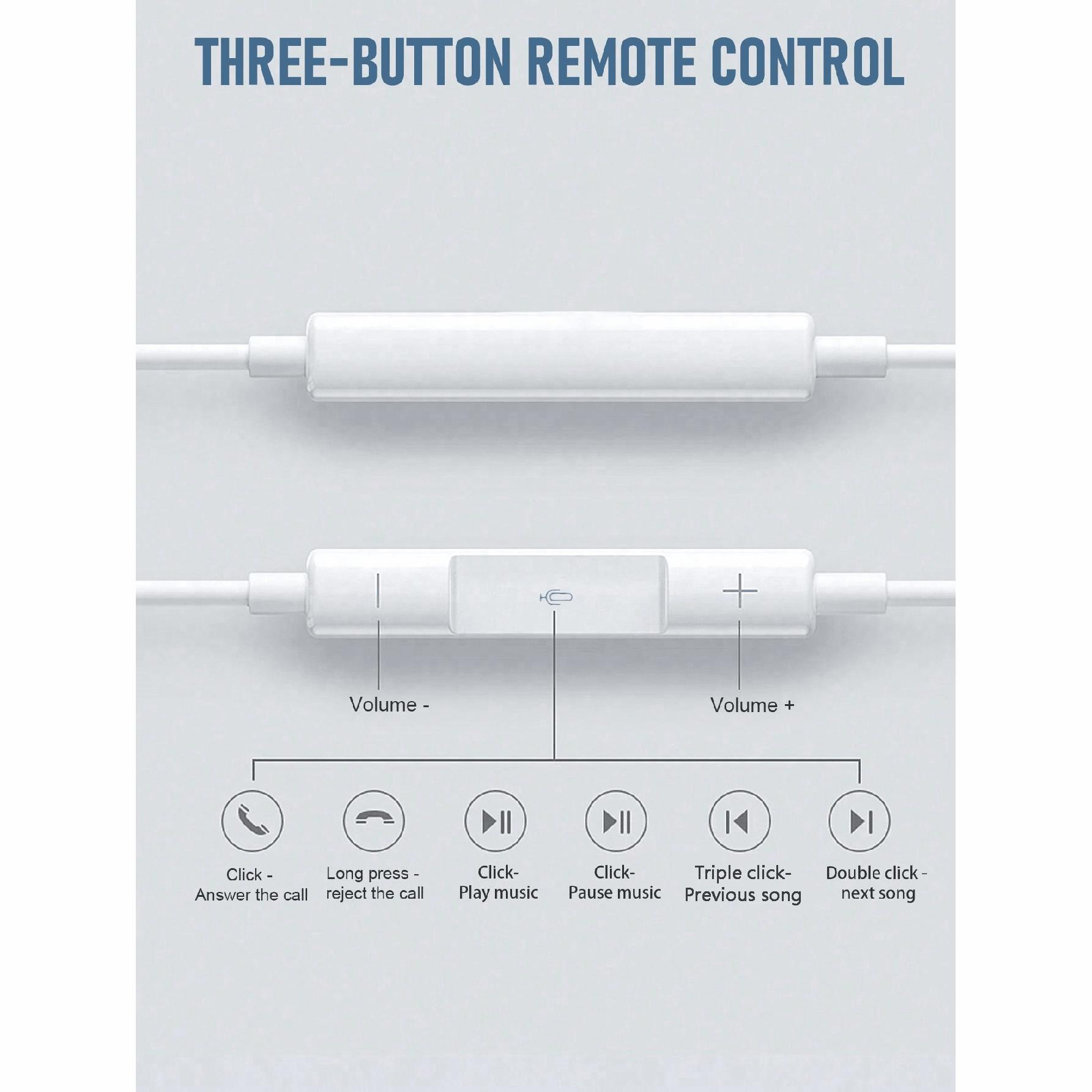Wired In-Ear Headphones with Apple Lightning, Android Type-C, and 3.5mm Jack, Compatible with Mobile Devices, Low Power Consumption