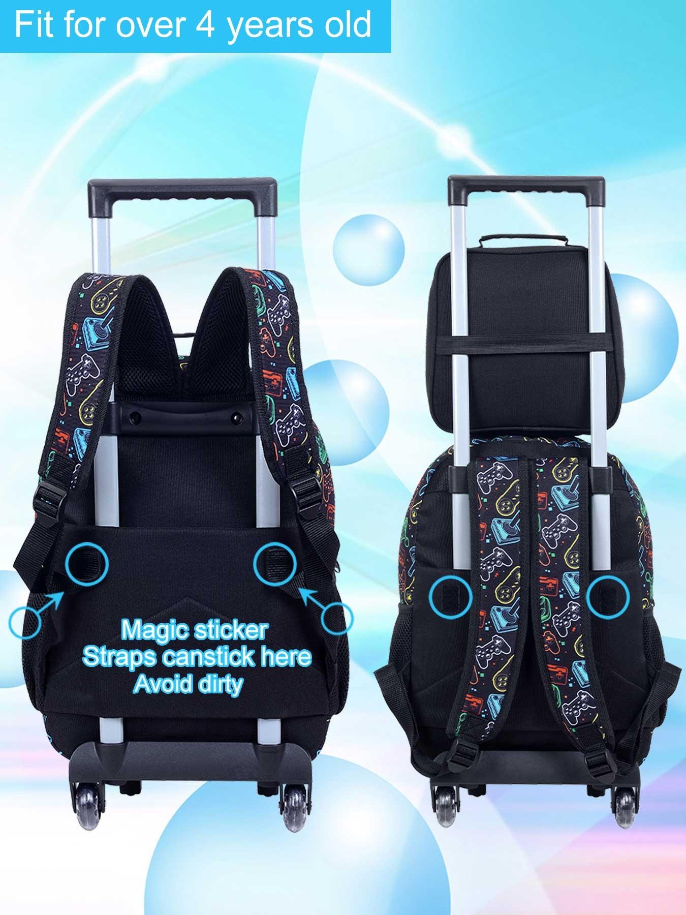 Three-Piece Wheel Backpack Set, Wheeled Elementary School Bag and Lunch Bag, Rolling Backpack for Boys and Girls, School Backpacks, Funny Bag, All Season Use