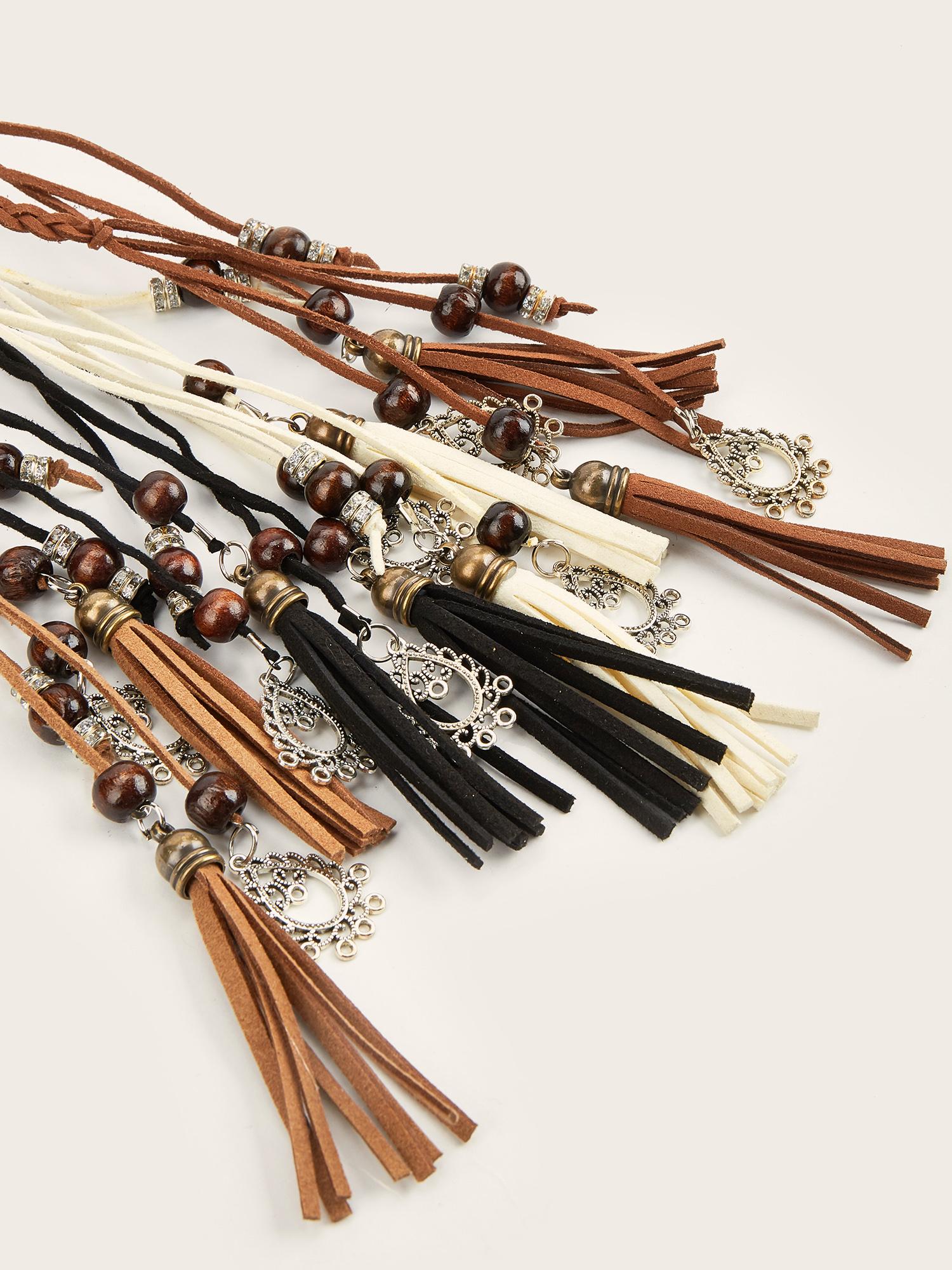 Bohemian Vintage Braided Fringe Waist Tie, Adjustable Thin 