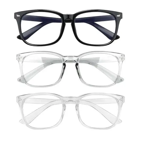 Anti-Eyestrain Eyewear Blue Light Blocking Plastic Computer Glasses - 1/2/3 Pack (Black 1 Pack, Grey, Transparent) for Office, Gaming, Screen Use (TV, Phones) Fashion Frames