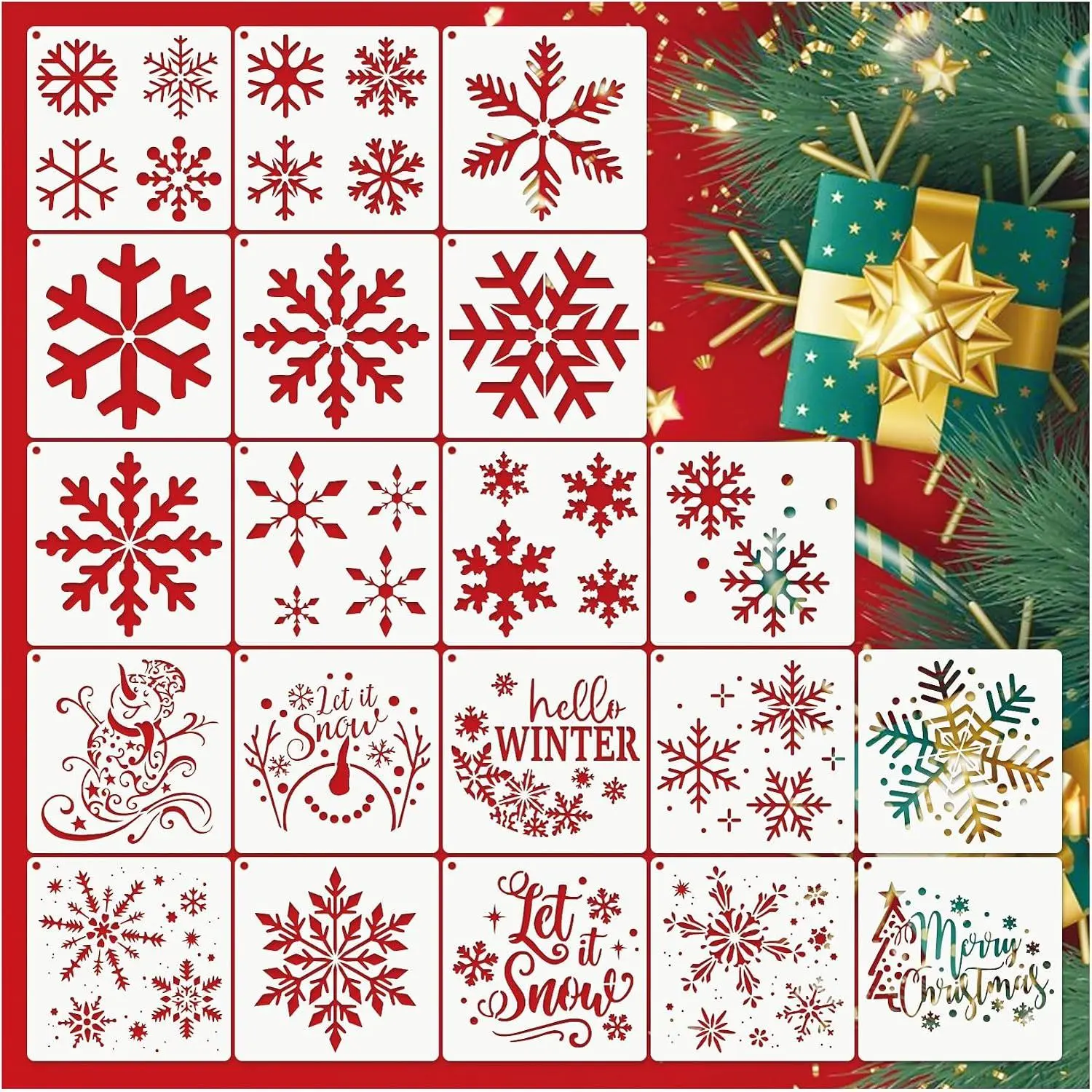 20 count Christmas Snowflake Stencil  Stencils Plastic Let it Snow Holiday Stencils for Window Glass DIY Crafts Wall Doormat  (20 Snowflakes)