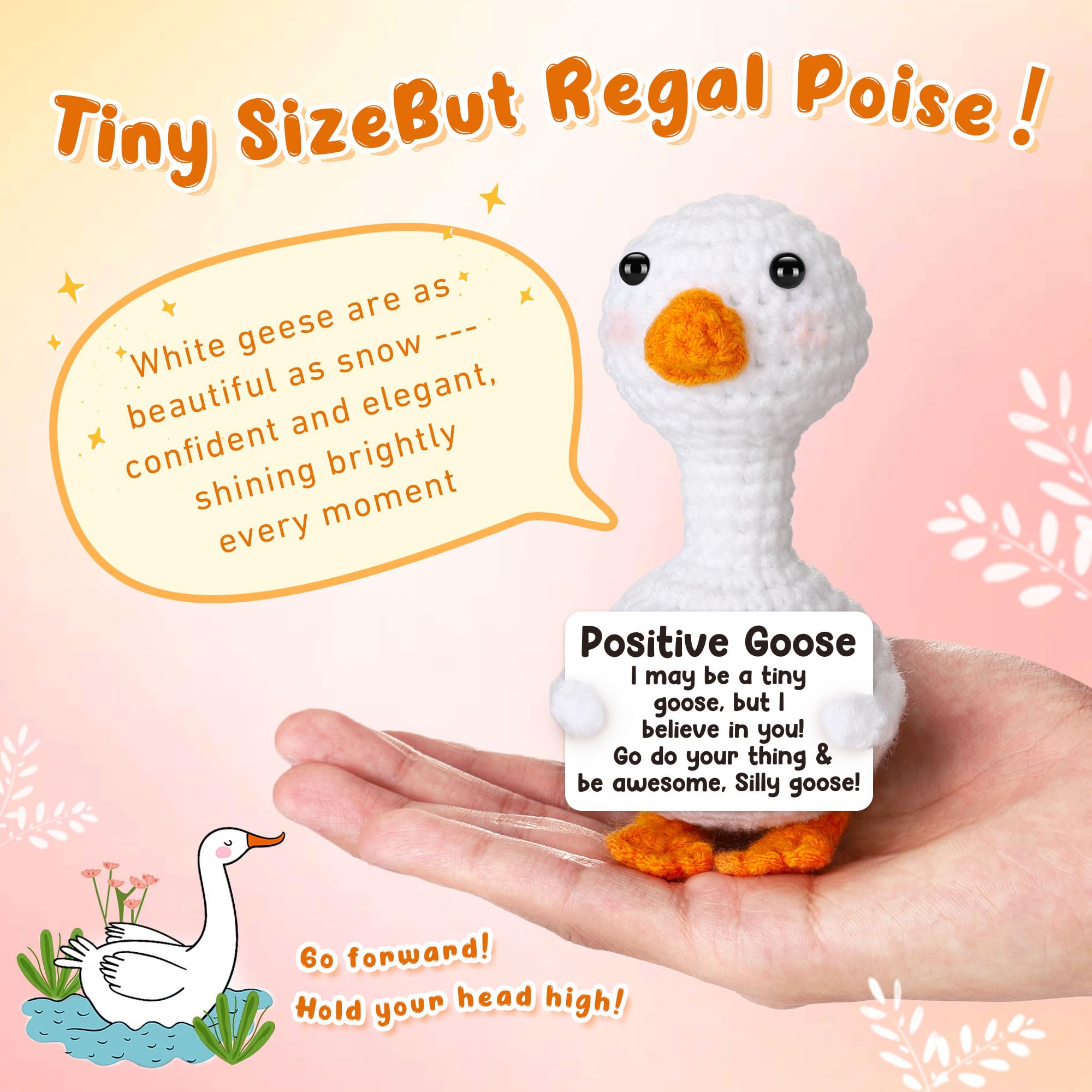Adorable Hand-Knit Little Goose Stuffed Toy, Unique Handmade Gift For Anniversary Graduation Baby Shower Party Favors, Soft Plush Doll Bag Pendant Car Ornament Desk Decor Anxiety Relief Cute Collectible