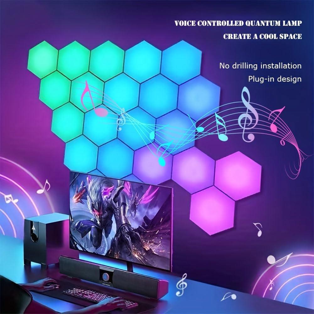 Hexagonal Wall Light Panel, Smart APP RGB Hexagon LED Modular Strip Remote Control, Music Sync Function for Gaming Room, Living Room, Bedroom