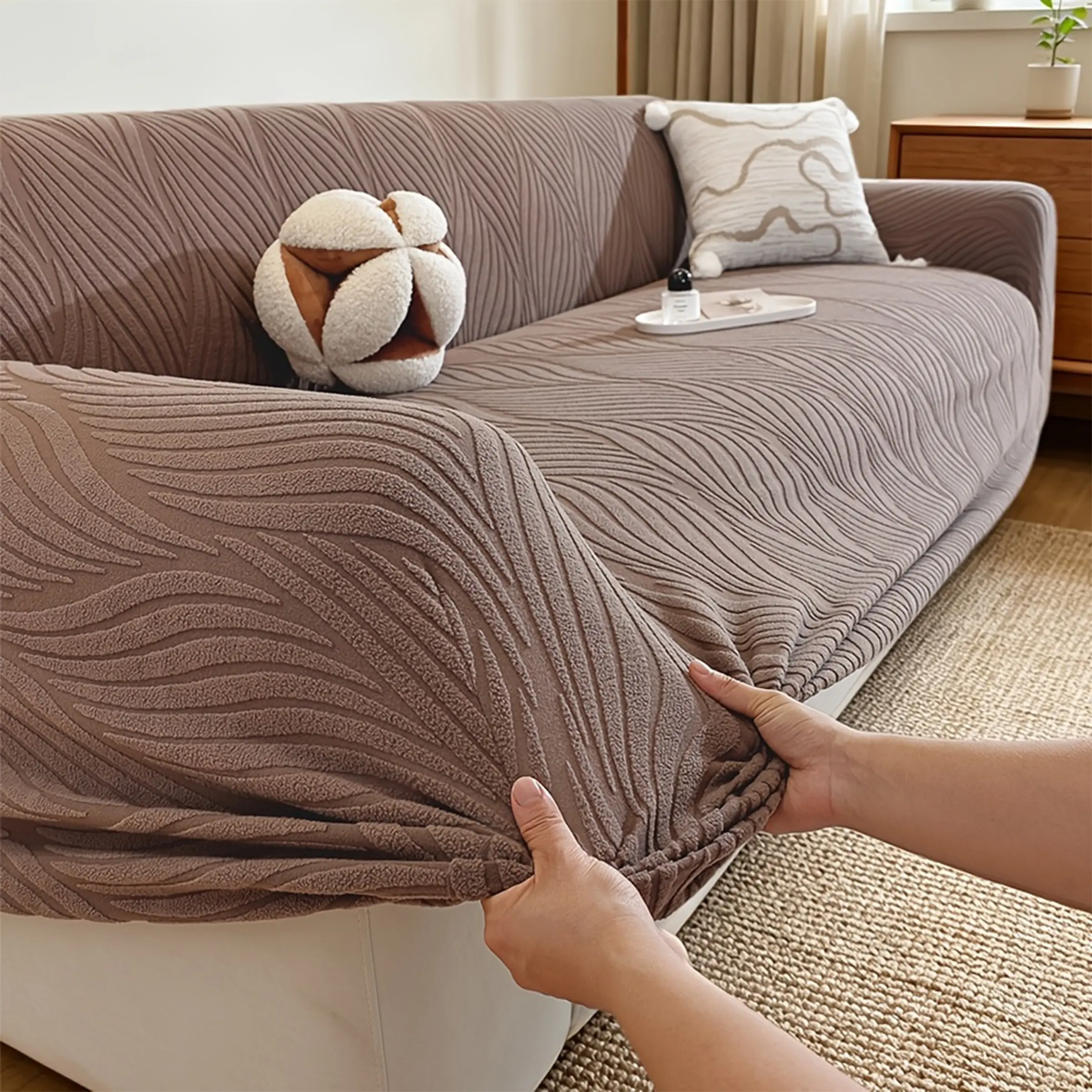 1pc Solid Color Stretch Sofa Slipcover, Soft Couch Cover, Soft Comfortable Fabric, Pet Friendly Furniture Protector with Elastic Straps, Easy to Install, Machine Washable Home Decor for Living Room, Bedroom & Study