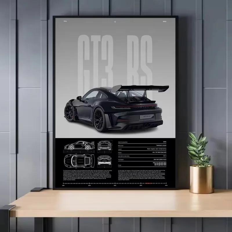 1 Pc Minimalist Famous German Luxury Sports Car GT3-RS Supercar Poster Canvas Painting Wall Art for Home Interior Artistic Decor (7 Styles)