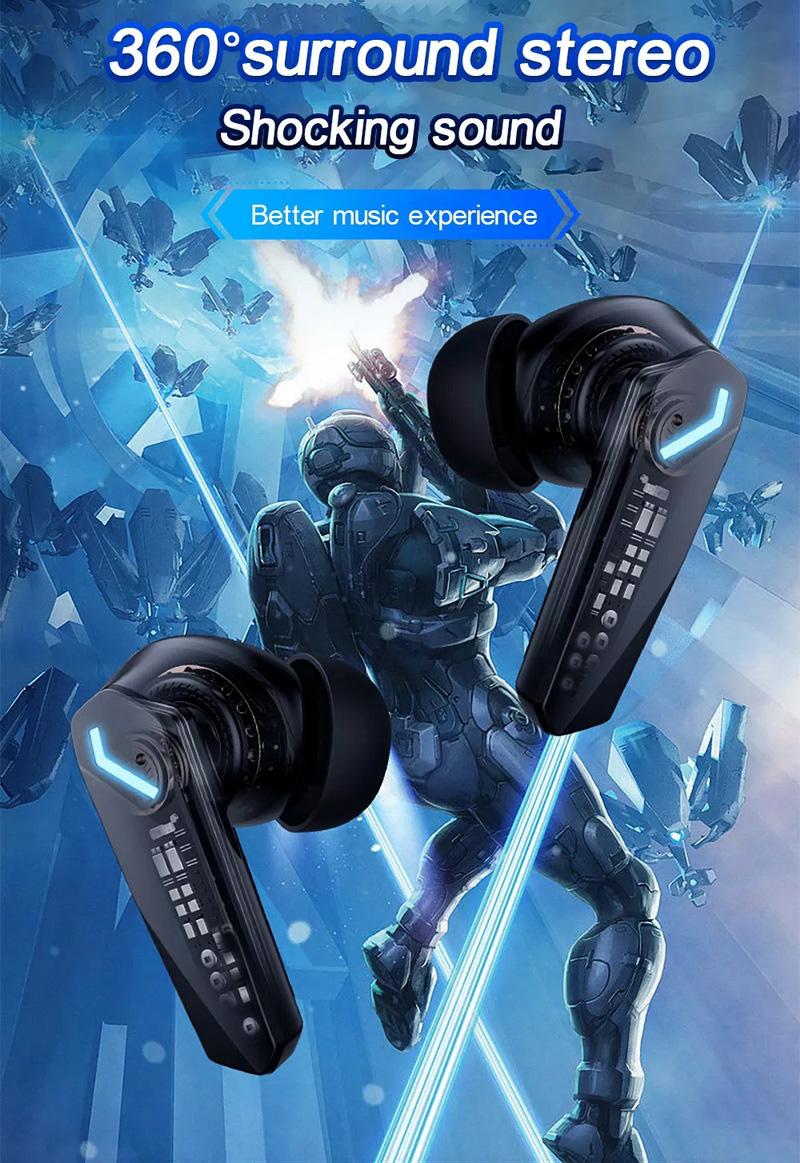 TWS Cool Gaming Earbuds with Charging Case, Long Battery Life, Stereo Sound, Type-C Charging, Fast Charging Earbuds, Perfect Gift for Boys and Girls, Portable Wireless Headphones, Multifunctional Earbuds, True Wireless Headset