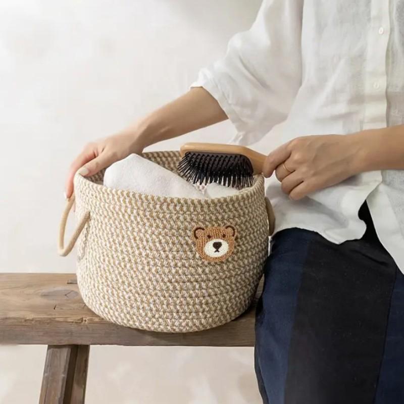 1pcs Bedside Storage Bucket, Snack Organizer Box, Simple Makeup Basket, Eco-Friendly Handmade Woven Storage Tray, Furniture Junk Bin, Bedroom Storage, Fabric Basket