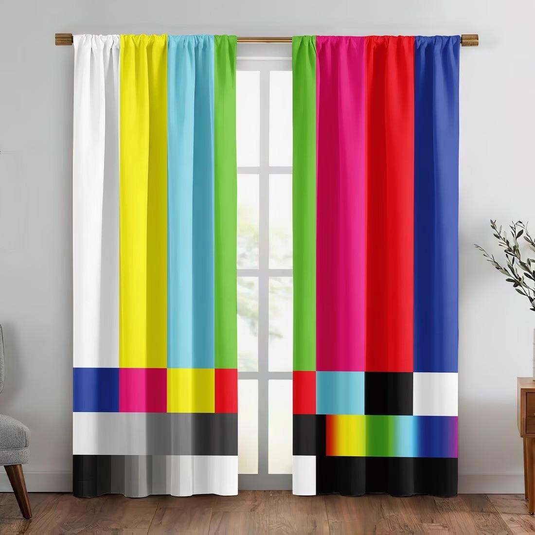 2 Piece Rainbow Stripe Curtains, Thermal Half-Opacity, Polyester, Bedroom Living Room Kitchen Decor, Birthday Gift, Apartment Balcony Curtain