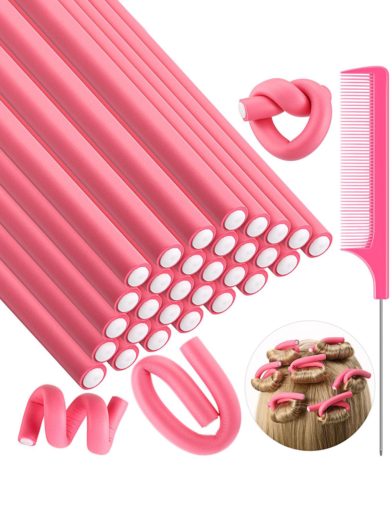 30 Flexible Curling Wands, Soft Foam Hair Rollers, No Heat, Includes Steel Tail Comb, Suitable for All Hair Types