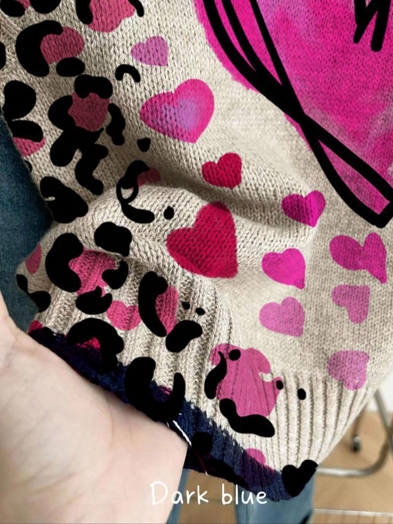 Women's Casual Loose-Fitting Round Neck Sleeveless Sweater, Heart Print Color-Block Cardigan for Spring Summer Fall Winter