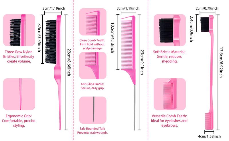 Pink Hair Brush Set 16 Counts Detangler Wide Tooth Comb Satin Bonnet Nylon Bristle Brush Edge Tool Kit for Curly Hair Styling  Anti Static Hairbrush