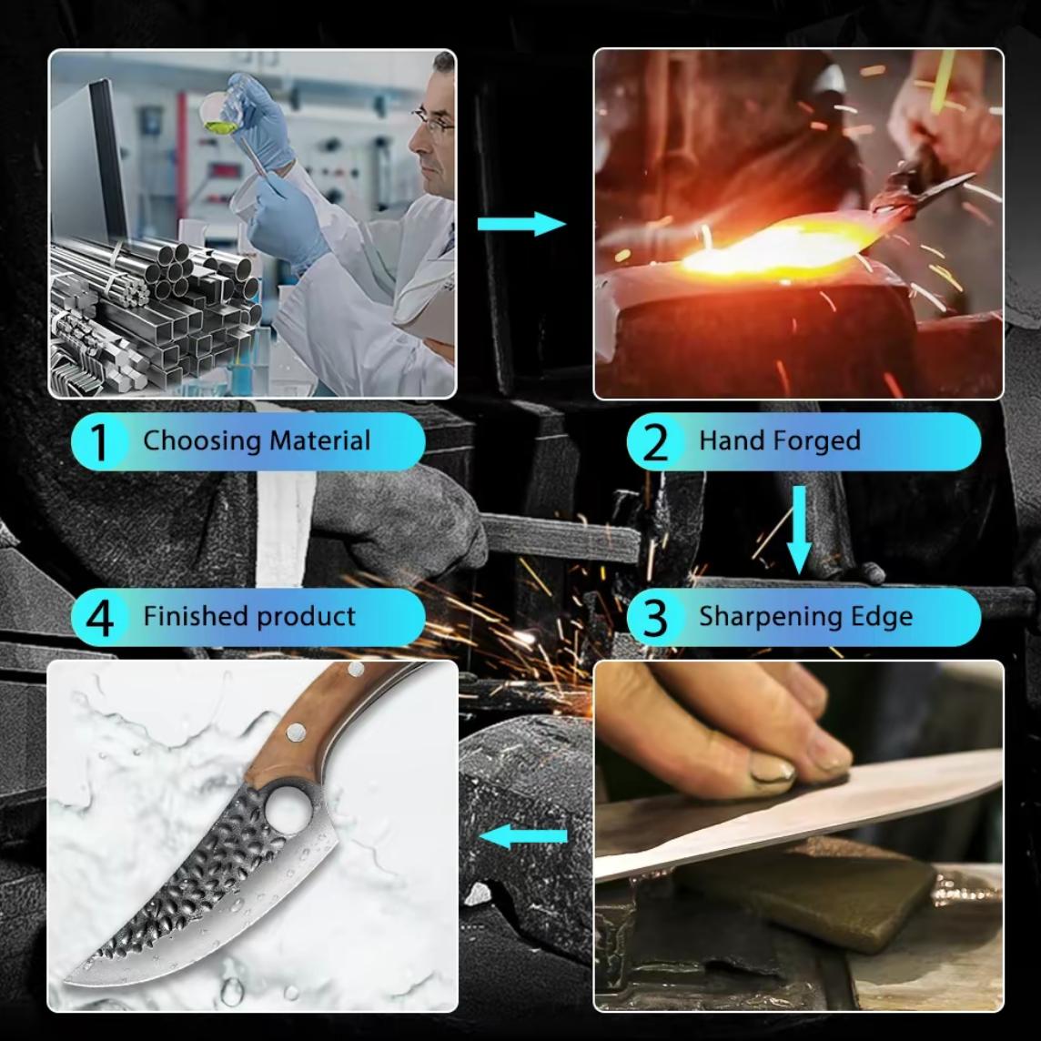 Viking Knife Hand Forged with Sheath KnifeSharpener High Carbon Steel Meat Knife forCamping, Outdoor, Deboning, BBQ, Best Gift Home Black Cutting Heavy Duty