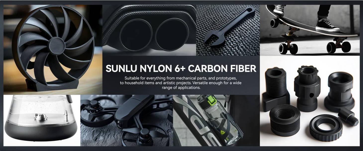 SUNLU PA6-CF Carbon Fiber Engineering Filament​ 1KG 1KG – ​Combines 80% PA with 20% carbon fiber, 175°C Heat Resistance​ | ​Drone Frames, Automotive Gears, Robot Actuators​ | Industrial-Grade Wear Resistance & Low Warping