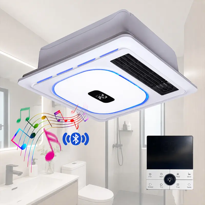 4-in-1 Smart Bathroom Ceiling Flush Exhaust Fan with Wired Wall Control - 1800W Dual Heater, 180CFM Vent, RGB Lights, Music, Plastic Body