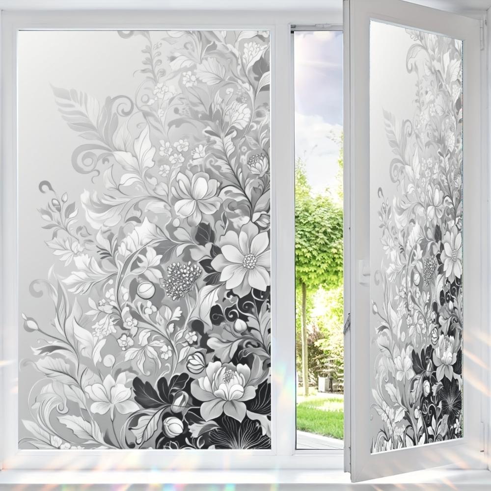 2D Flat Static Cling Floral Pattern Decorative Stickers Window Film Ornament Decoration Sticker For Living Room And Bedroom Removable Window Decals For Glass Windows