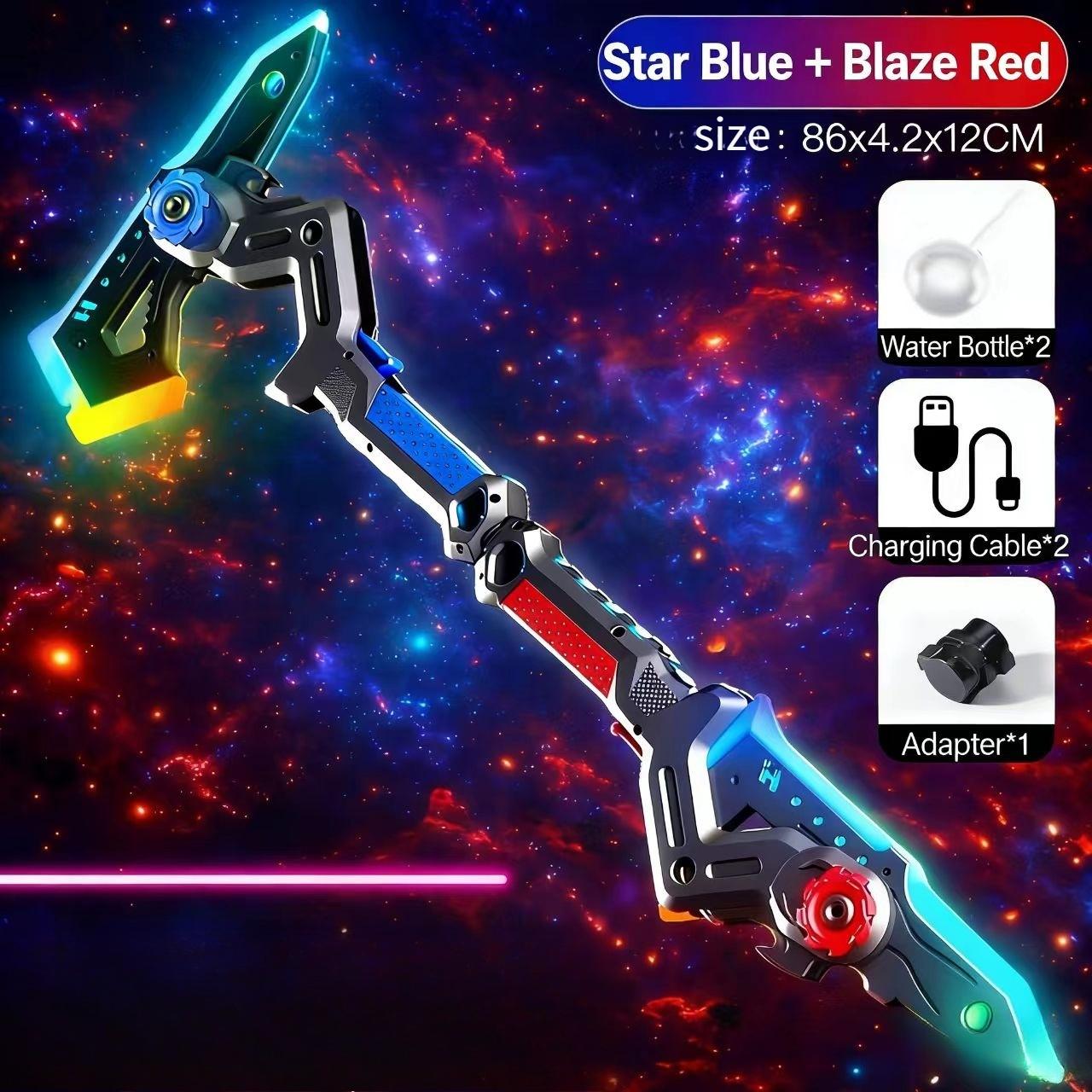 In Stock 2 in 1 Cyberpunk Sword Axe Lightsaber Toy with Sound & Fog, Eight-Color Streaming Light Effect, Type-C Rechargeable for Rave, Cosplay & Display Perfect Easter Gift