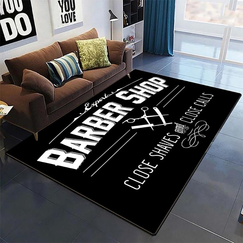 Barber Shop Tools Flannel Area Rug - Vintage Haircut Salon Print Soft Mat for Living Room, Non-Slip Grooming Home Decor#BarberShopRug #SalonToolsMat #BarberGroomingDecor #VintageHaircutCarpet #NonSlipFlannelRug