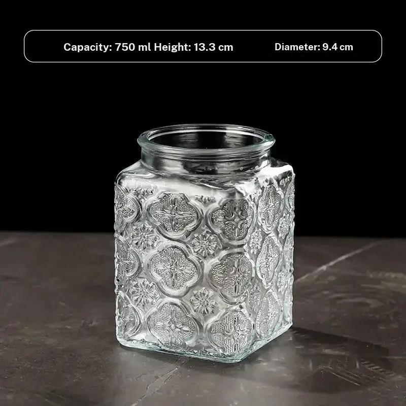 Vintage Begonia Pattern Kitchen Storage Jar, Embossed Glass Sealed Jar, Household Snack and Spice Storage, Wholesale Available