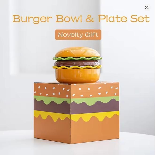 New Stackable Ceramic Burger Plate Mini Multicolor Hamburger Plate Set Easy to Clean 5-Layer Divided Plates