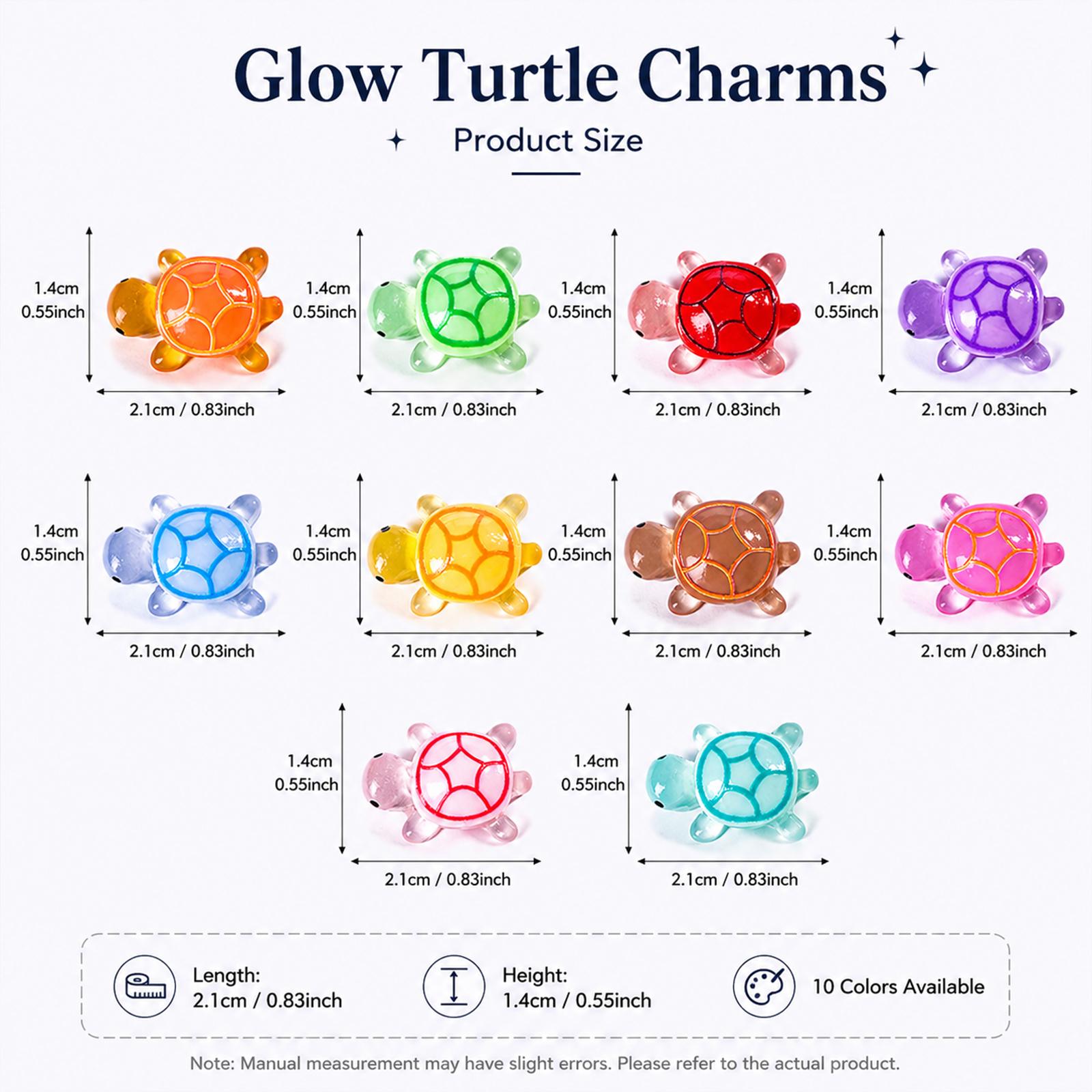 50pcs Glow-In-The-Dark Turtle Beads, Beads For Crafts, DIY Craft Supplies, DIY Craft Embellishments, Perfect for Slime Making, Micro Scene Decorations, 5 Pieces Per Color