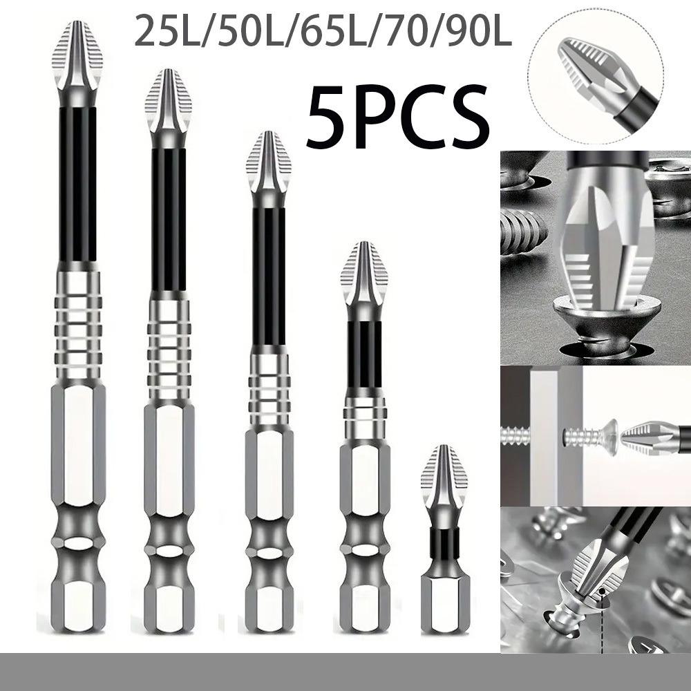 5pcs Magnetic Screwdriver Set, Steel Shockproof Cross Head, Anti-Impact Non-Slip Hex Shank, Strong Magnet Tip, Durable Tool Kit